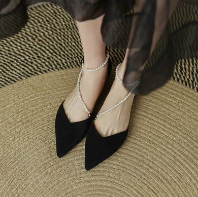 Women's Petite Pearl Strap Flat Heel Sandal Shoes FS222