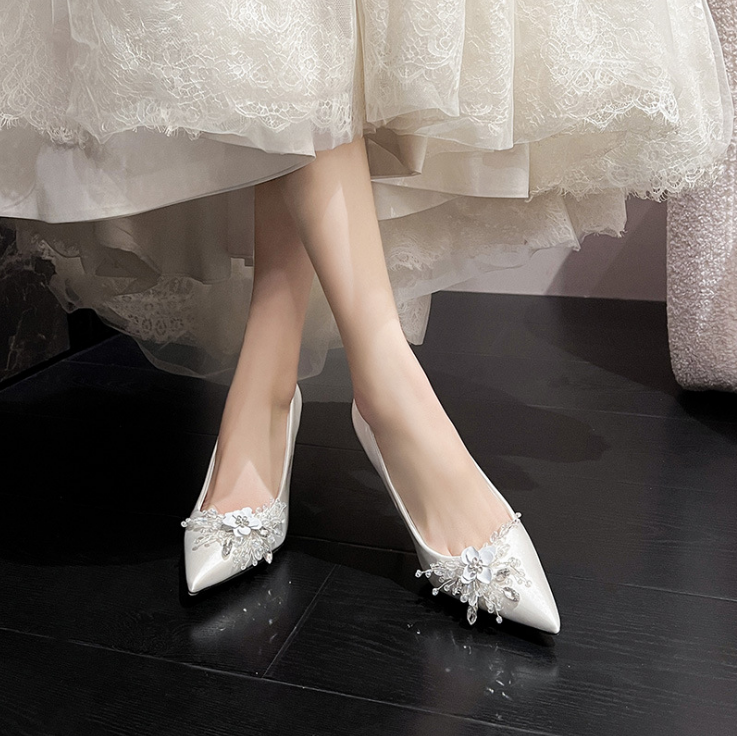 Women's Petite Silk Satin White Dress Shoes MS119 9cm / EU36=230mm Women's Petite Silk Satin White Dress Shoes MS119 9cm / EU36=230mm