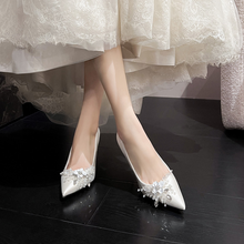 Women's Petite Silk Satin White Dress Shoes MS119