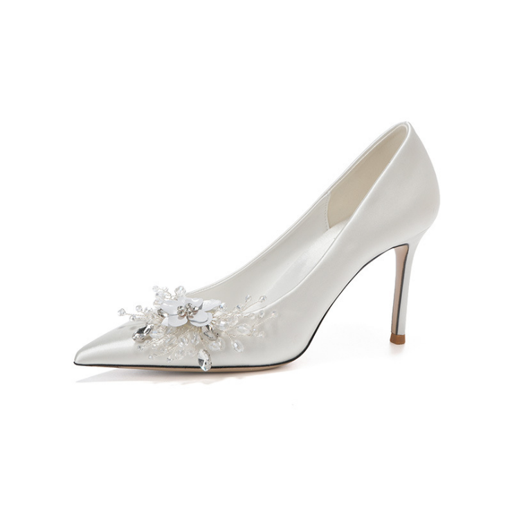 Women's Petite Silk Satin White Dress Shoes MS119 9cm / EU36=230mm