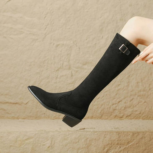 Women's Petite Size Block Back Zipper Long Boots FS303