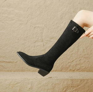 Women's Petite Size Block Back Zipper Long Boots FS303