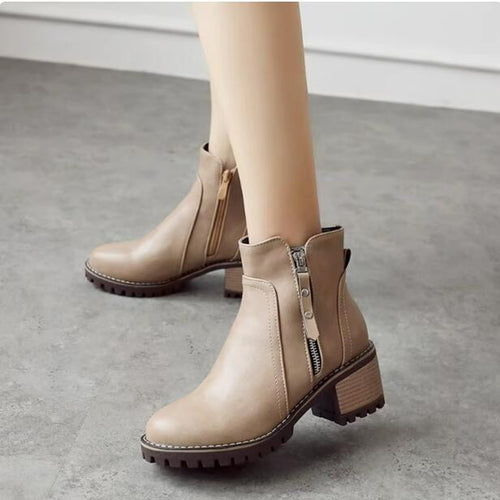 Women's Petite Size Block Heel Short Boots TS122
