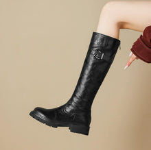 Women's Petite Size Block Low Heel Long Boots FS351