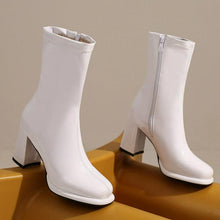 Women's Petite Size Chunky High Heel Patent Boots FS211
