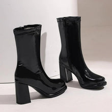 Women's Petite Size Chunky High Heel Patent Boots FS211