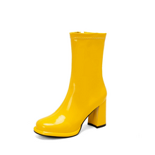 Women's Petite Size Chunky High Heel Patent Boots FS211