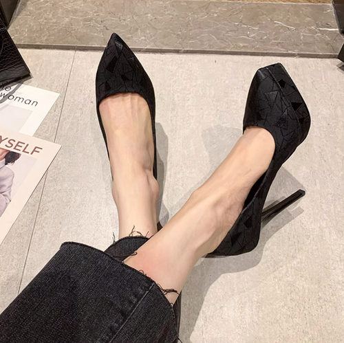 Women's Petite Size Platform Black High Heels TS397