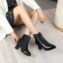 Women's Petite Size Pointy Leather Ankle Boots FS172