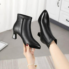 Women's Petite Size Pointy Leather Ankle Boots FS172