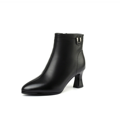 Women's Petite Size Pointy Leather Ankle Boots FS172