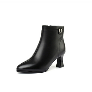 Women's Petite Size Pointy Leather Ankle Boots FS172