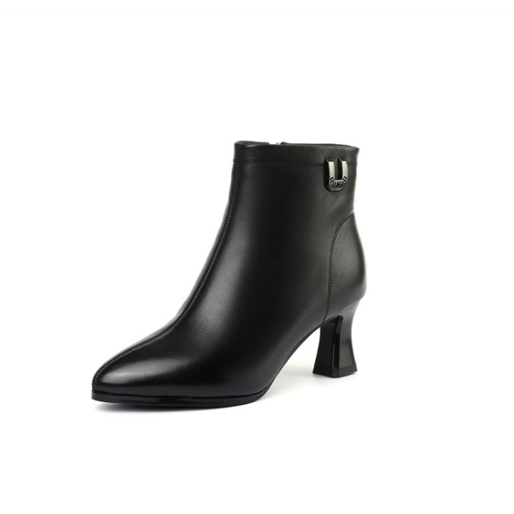 Women's Petite Size Pointy Leather Ankle Boots FS172