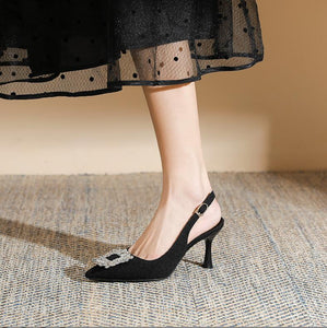 Women's Petite Size Slingback Pointy Heels With Buckle MS91