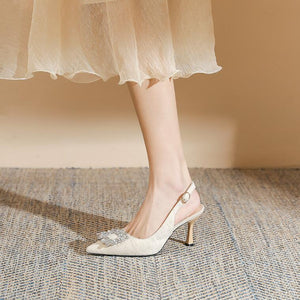 Women's Petite Size Slingback Pointy Heels With Buckle MS91