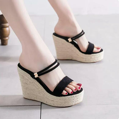 Women's Petite Slip On Platform Wedge Sandals MS387