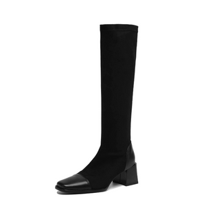 Women's Petite Square Toe Stretch Knee High Boots FS198