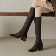 Women's Petite Square Toe Stretch Knee High Boots FS198