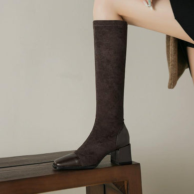 Women's Petite Square Toe Stretch Knee High Boots FS198