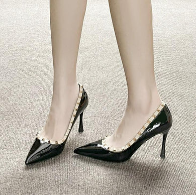 Women's Petite Stud Patent Heel Pumps FS226