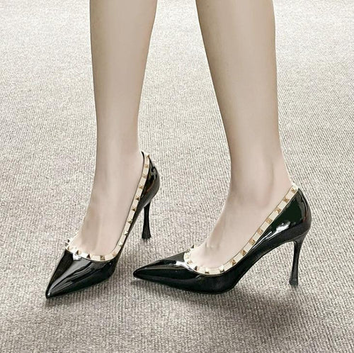 Women's Petite Stud Patent Heel Pumps FS226