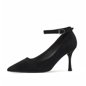 Women's Petite Suede Pumps With Ankle Strap TS30
