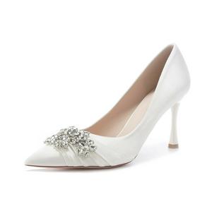 Women's Petite White Satin Pump Shoes FS58
