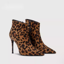 Women's Side Zipper Heeled Leopard Boots TS280