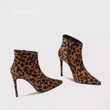 Women's Side Zipper Heeled Leopard Boots TS280