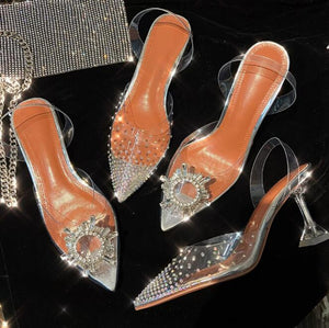 Women's Size 2 Clear Rhinestone Toe Heeled Sandals MS376