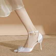 Women's Small Feet Ankle Strap Satin Heels FS339