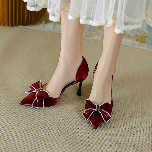 Women's Small Feet Satin Heeled Shoes TS405