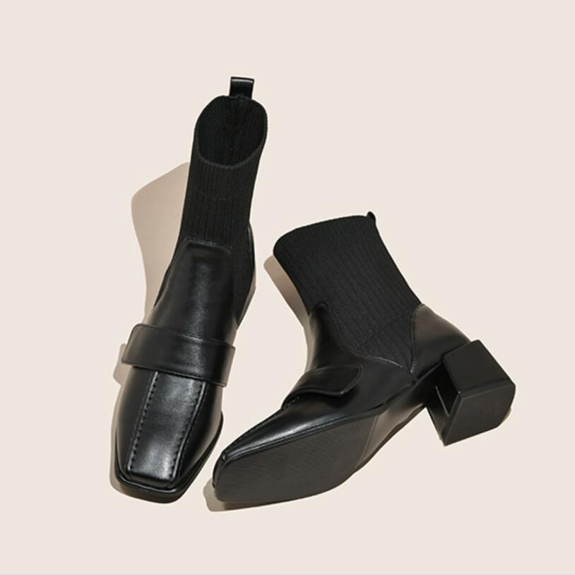 Women's Small Feet Square Toe Block Heel Boots MS158