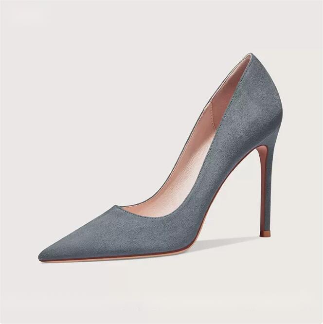 Women's Small Feet Suede Heel Pump Shoes MS355 US3(Eu33)=UK1(215mm) / Grey / 8cm