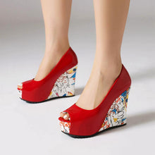 Women's Small Peep Patent Wedge Shoes FS287
