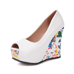 Women's Small Peep Patent Wedge Shoes FS287