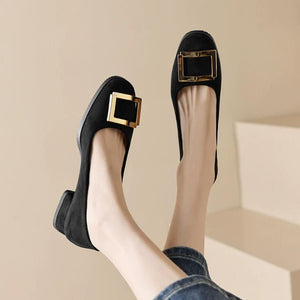 Women's Small Size 2 Block Low Heel Flat Shoes MS257
