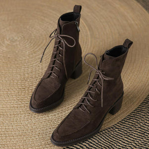 Women's Small Size 3 Lace Up Block Short Boots FS194