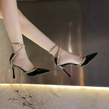 Women's Small Size Ankle Strap Stud Patent Heels FS61