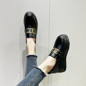Women's Small Size Black Thicksole Loafers MS61