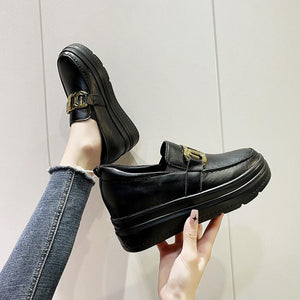 Women's Small Size Black Thicksole Loafers MS61