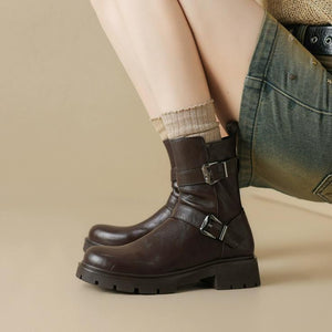 Women's Small Size Block Ankle Boots With Buckle FS310