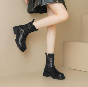Women's Small Size Block Ankle Boots With Buckle FS310
