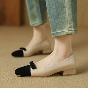 Women's Small Size Block Heel Shoes With Bow Tie FS202