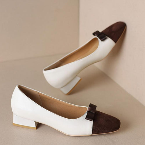 Women's Small Size Block Heel Shoes With Bow Tie FS202