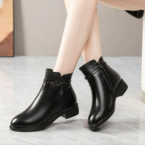 Women's Small Size Block Leather Ankle Boots FS187
