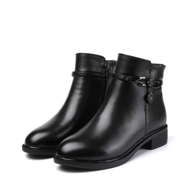 Women's Small Size Block Leather Ankle Boots FS187