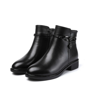 Women's Small Size Block Leather Ankle Boots FS187