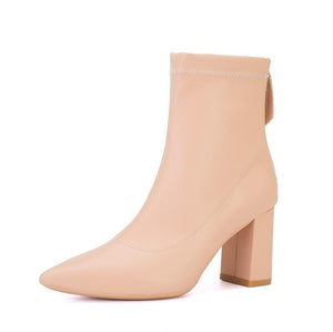 Petite Chunky Heel Back Zipper Patent Boots AP156