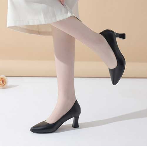 Women's Small Size Chunky Heel Leather Shoes MS375